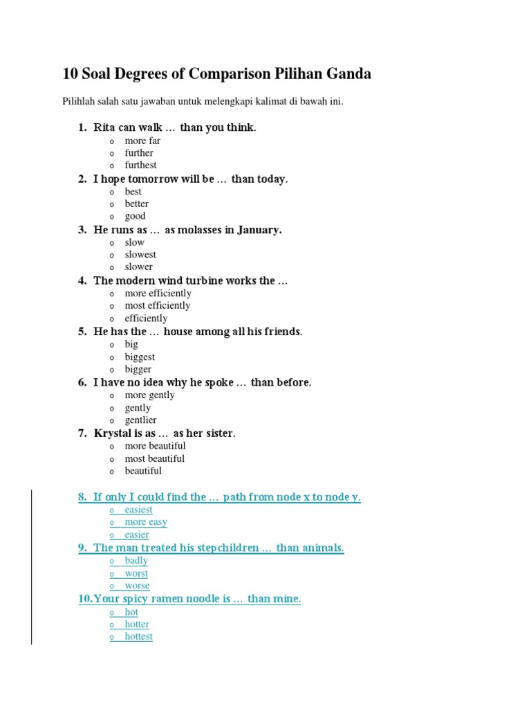 Contoh Soal Pilihan Ganda Superlative Degree Contoh Soal Terbaru