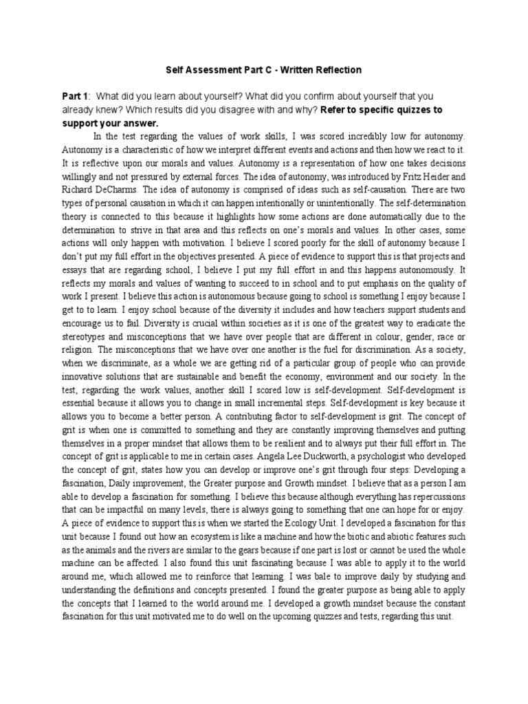 Student Self-Reflection Analysis | PDF | Autonomy | Chemist