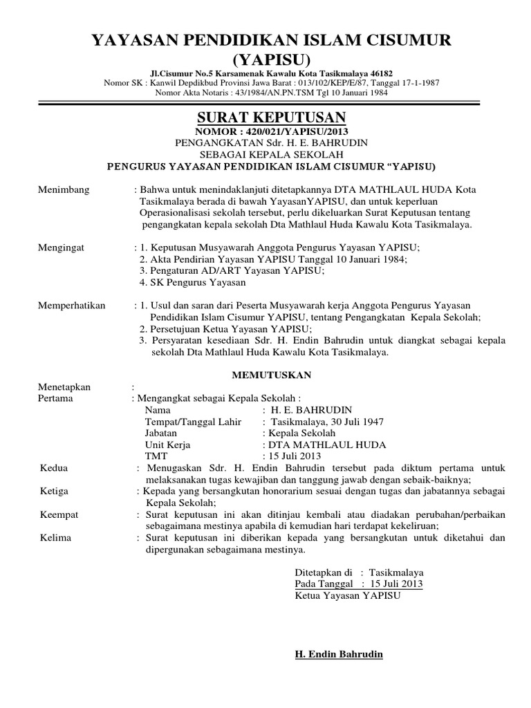Contoh Akta Pendirian Yayasan