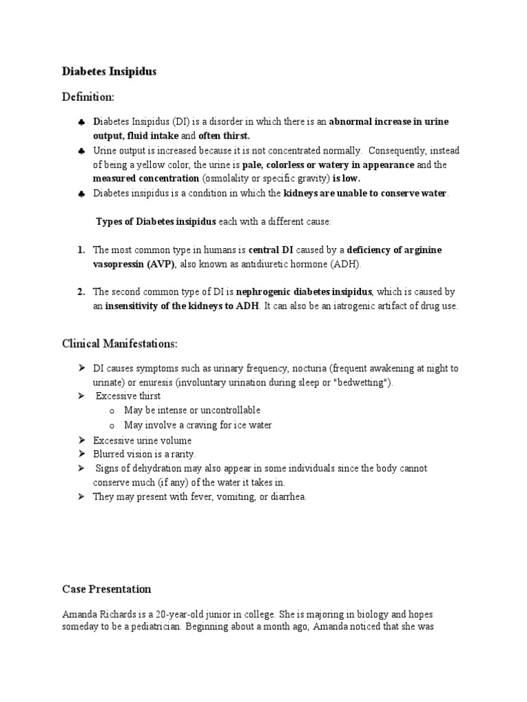 Diabetes Insipidus Definition  and Clinical Manifestation   Diabetes Insipidus Definition  and Clinical Manifestation