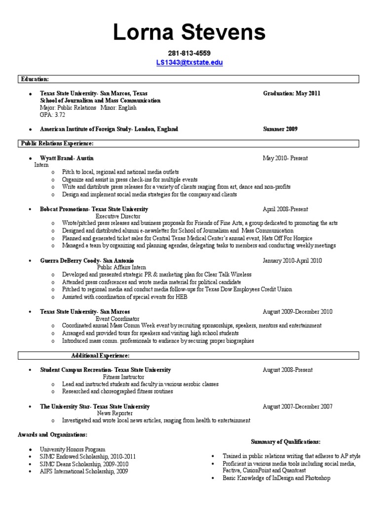 Lorna Stevens Resume | PDF | Public Relations | Entertainment