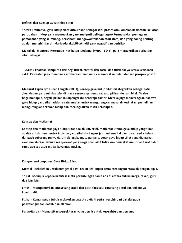 Definisi Dan Konsep Gaya Hidup Sihat Pdf