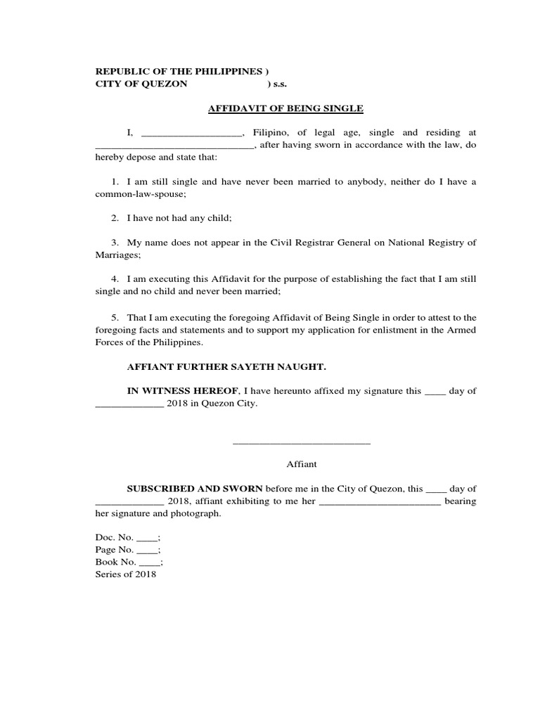 Affidavit of Being Single PDF