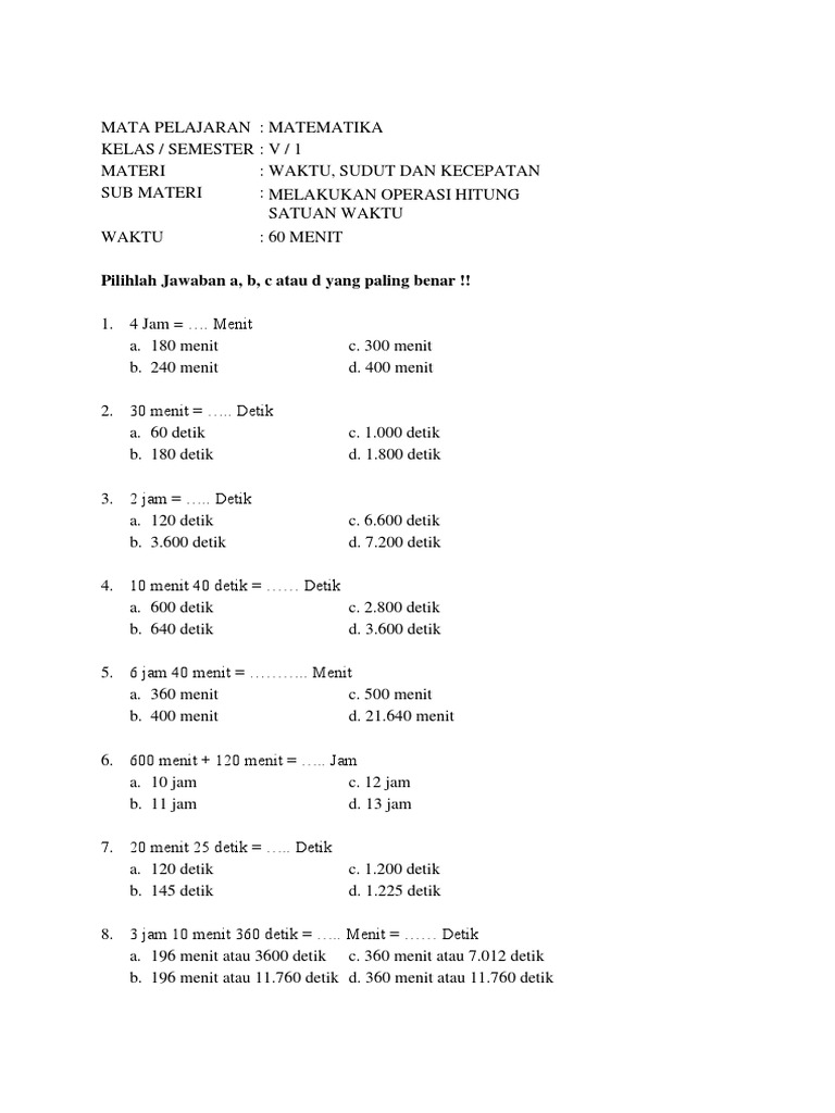 Kumpulan Soal Matematika Sd Kelas 5