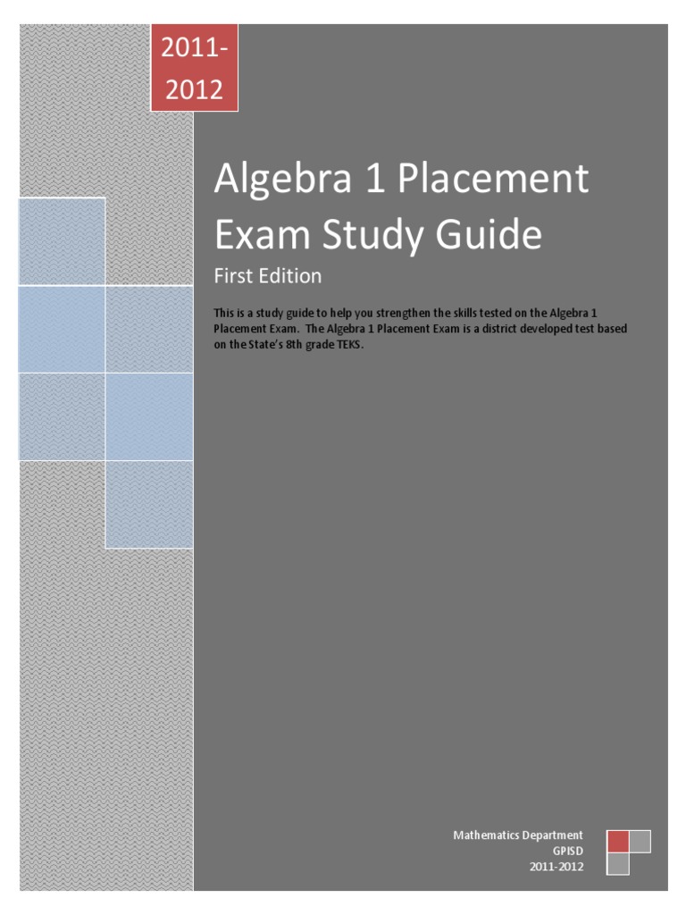 Algebra 1 Placement Exam Study Guide 2011 PDF PDF National Council