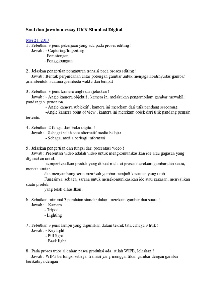 Soal Dan Jawaban Essay Ukk Simulasi Digital