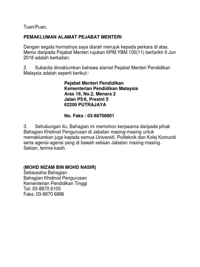 Alamat Menteri Pdf