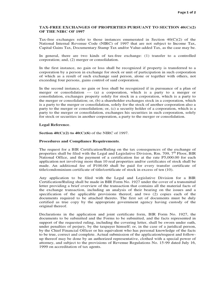 Tax Free Exchange PDF Corporations Mergers And Acquisitions