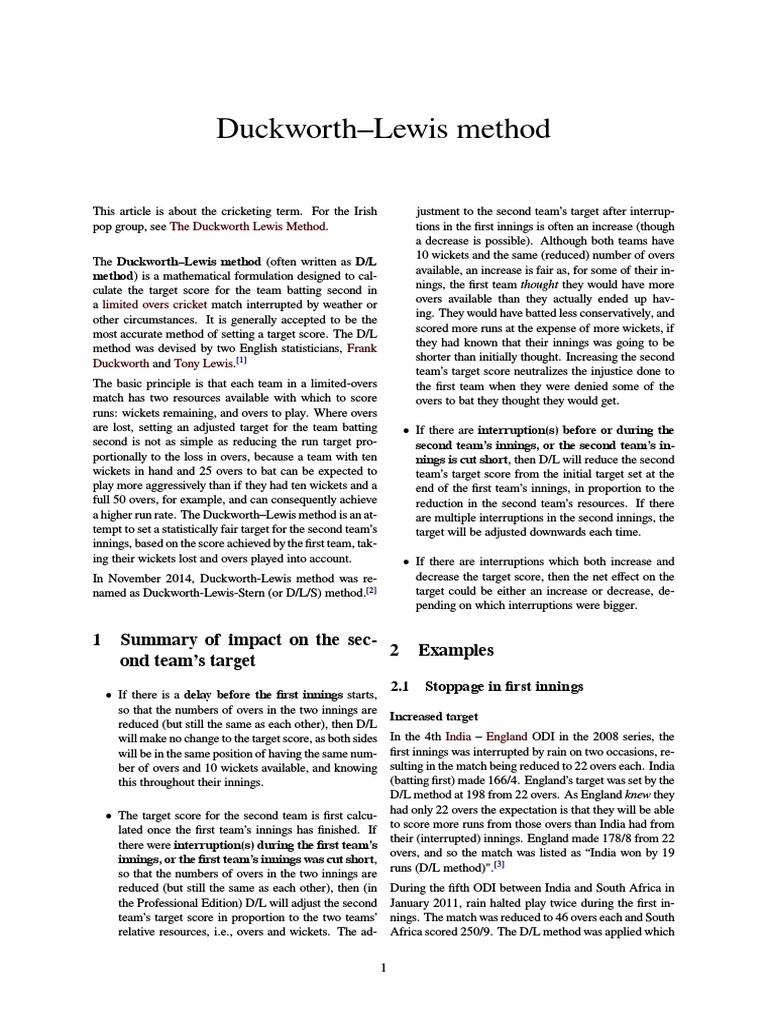 Duckworth-Lewis Method: 1 Summary of Impact On The Sec-Ond Team's ...