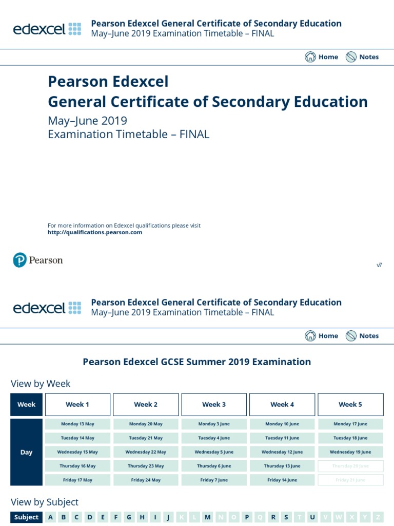 Pearson Edexcel GCSE Summer 2019 Examination Timetable PDF Religious Studies Geography