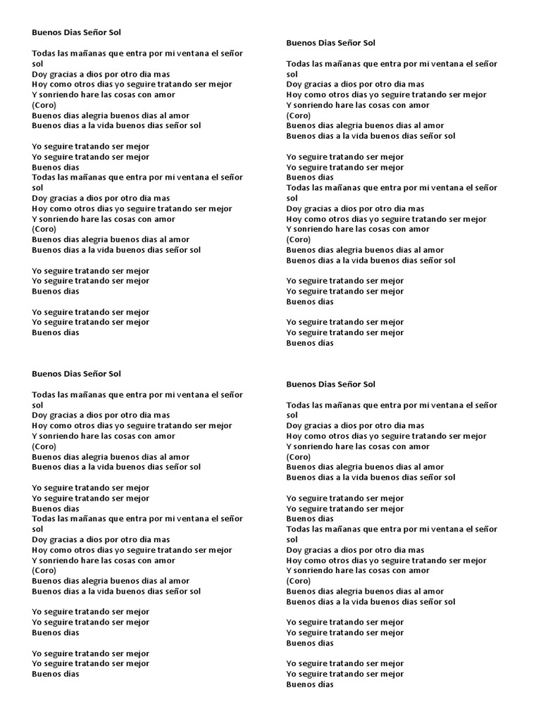 Buenos Días Señor Sol: Letra y Mensaje | PDF | Relaciones personales ...