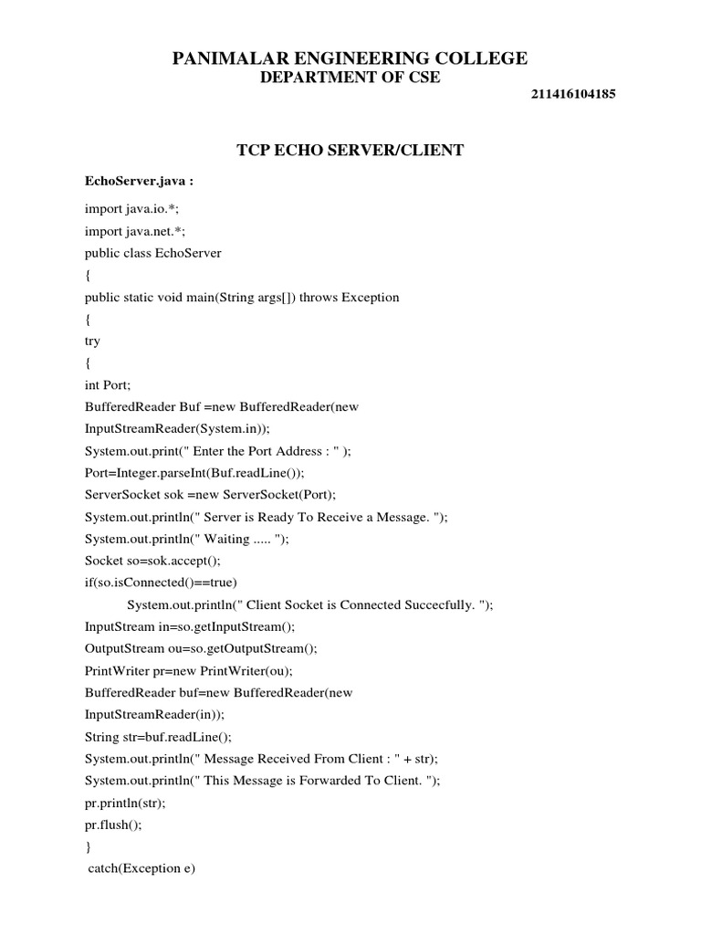 8A. TCP Echo Server & Client | PDF | Network Socket | Internet Standards
