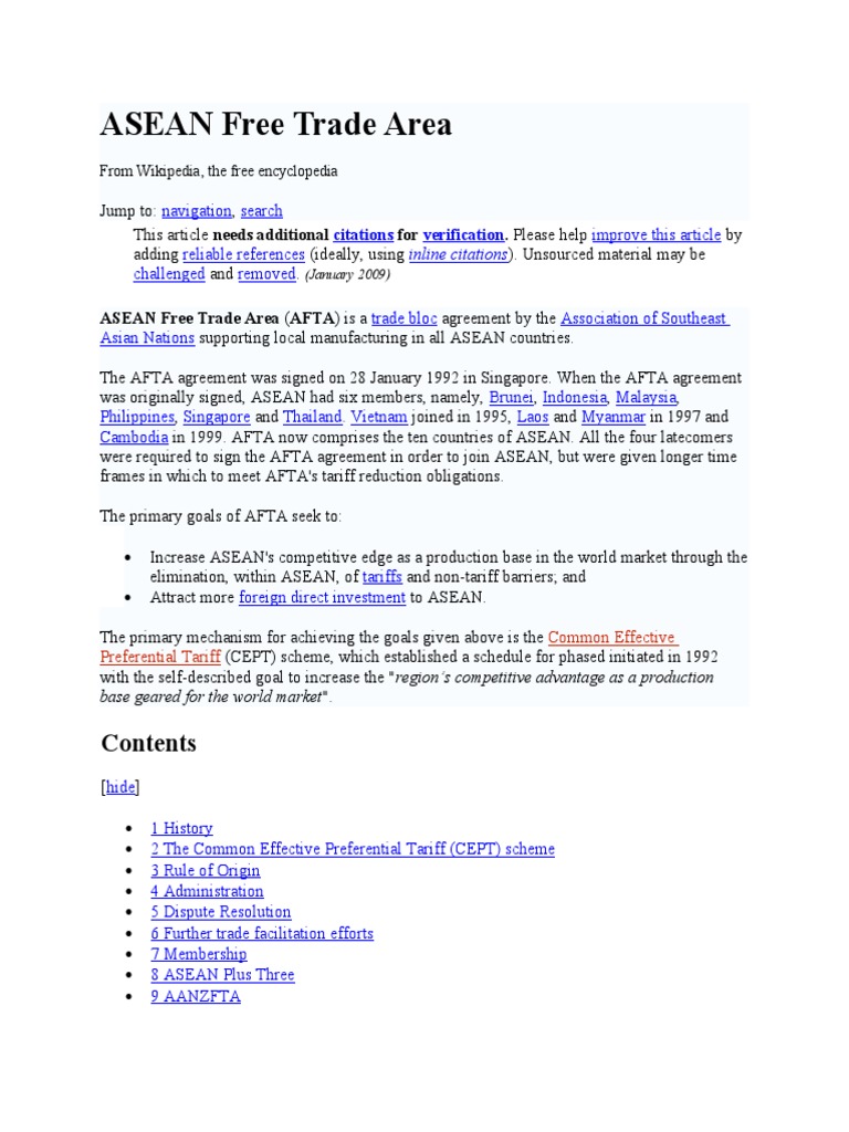 Asean Free Trade Area Pdf Association Of Southeast Asian Nations