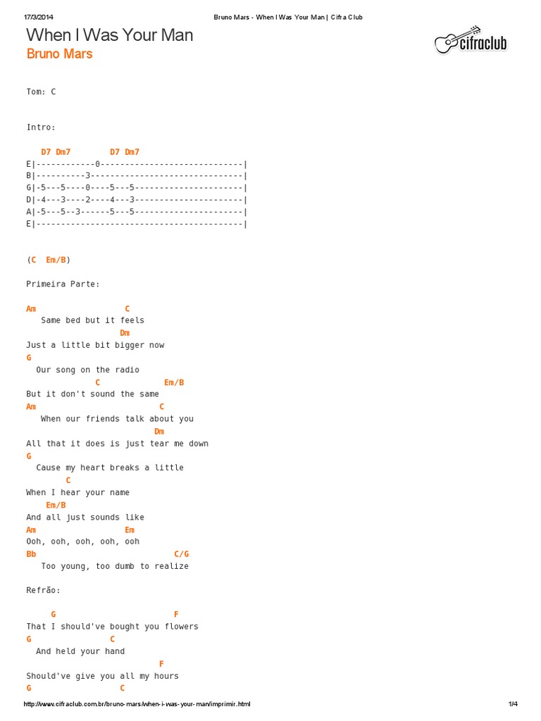 Bruno Mars When I Was Your Man Cifra Club PDF Leisure