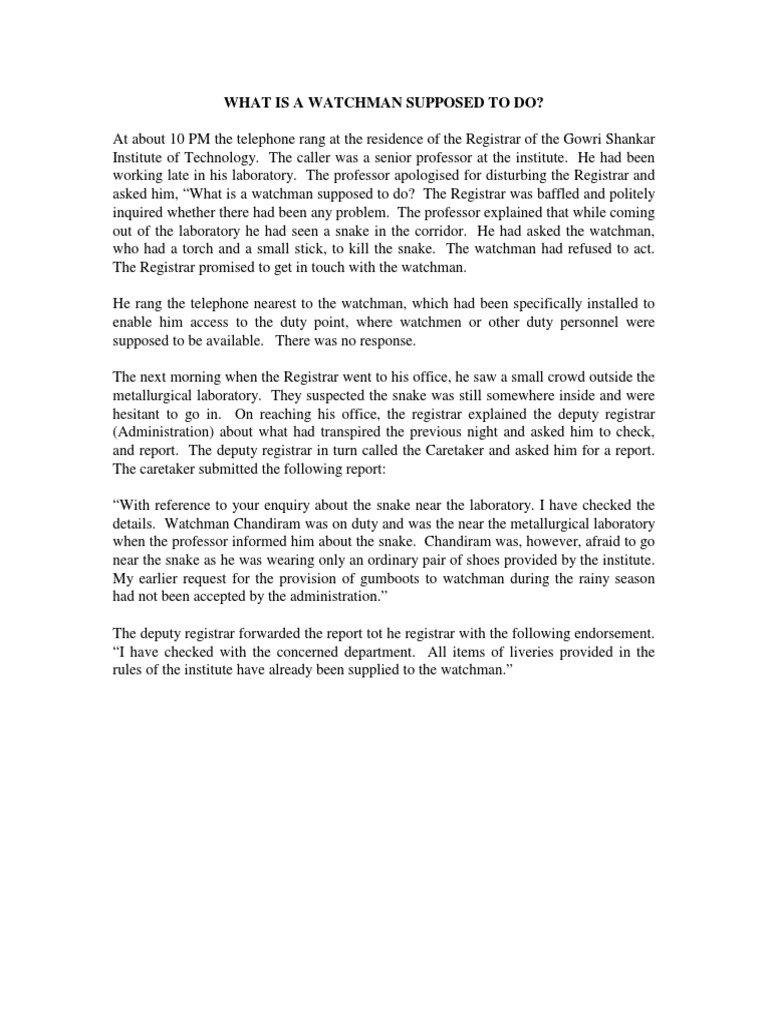 Watchman Duties and Responsibilities | PDF