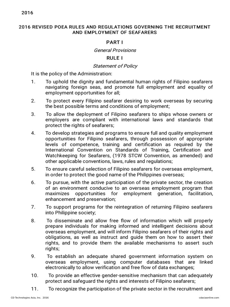 SEAFARERS-Revised POEA Rules and Regulations | PDF | Employment ...