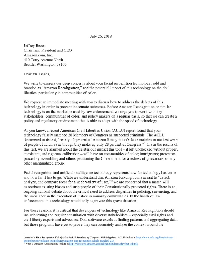 Amazon Rekognition Letter | PDF | Justice | Crime & Violence