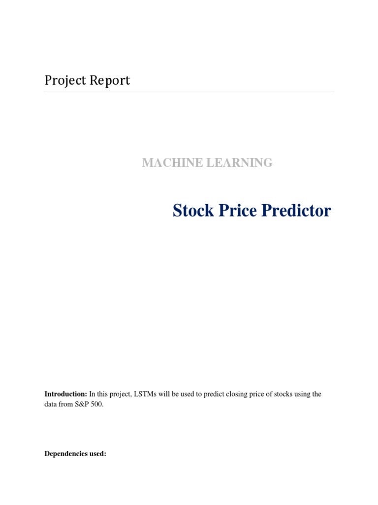 Stock Price Predictor: Project Report | PDF | Computers | Technology ...