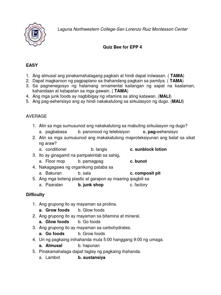 Quiz bee pdf
