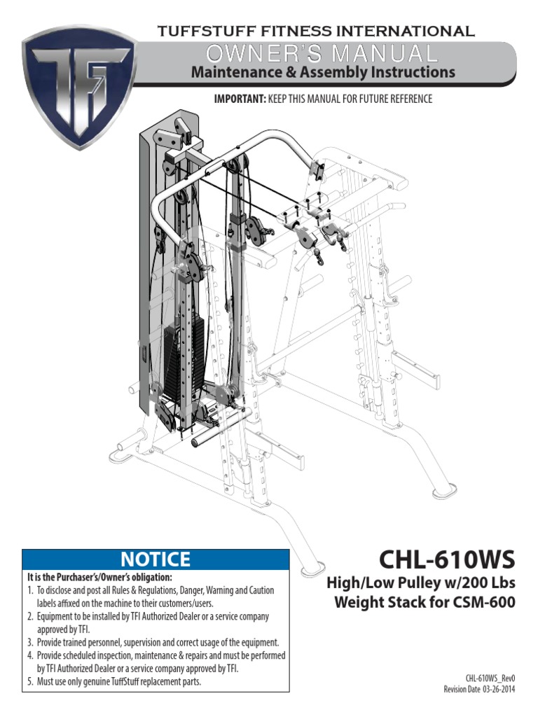 High/Low Pulley System (CHL-610WS) Owner's Manual | PDF | Nut