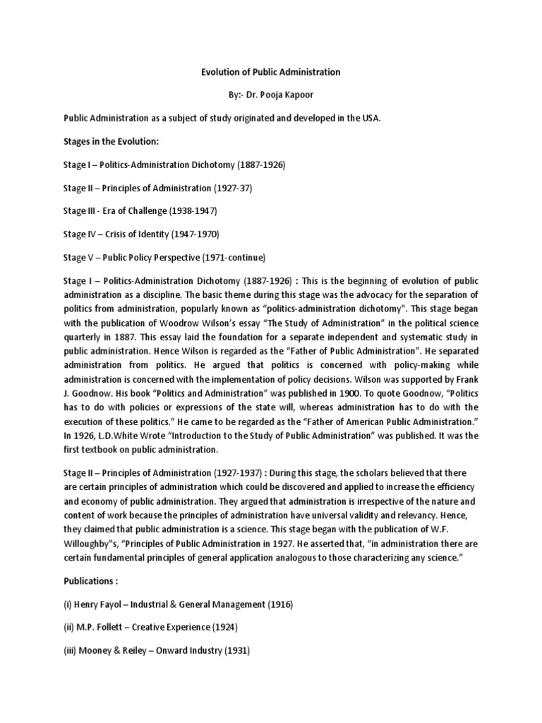 Stages in Public Administration Evolution | PDF | Public Administration ...