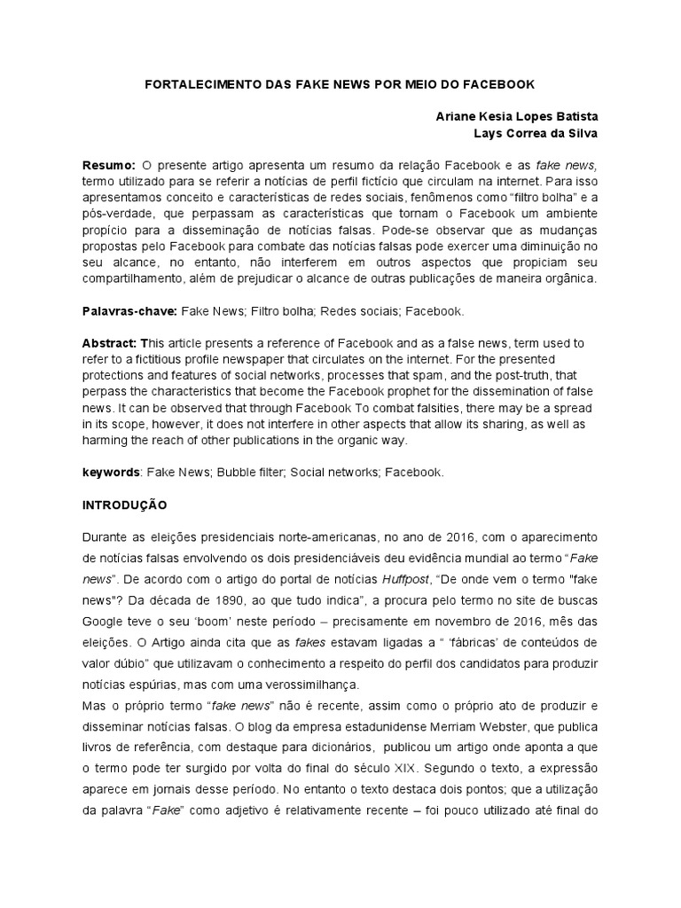 Redação Sobre Fake News Pronta 20 Linhas