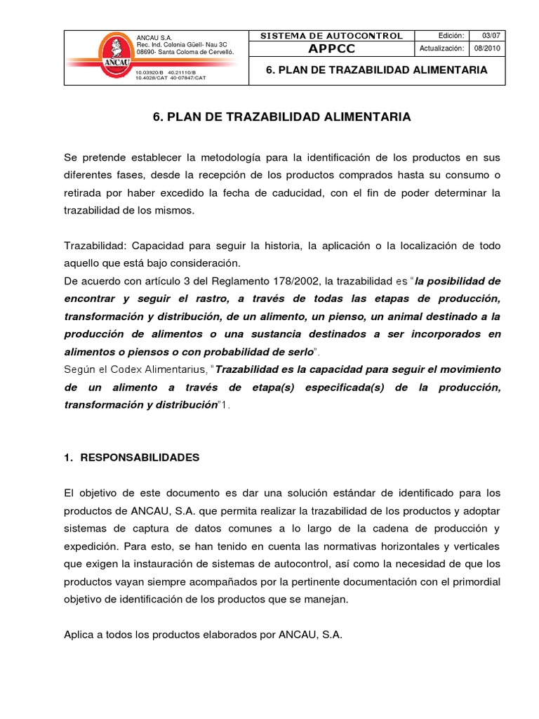 Proveidor Carn Plan de Trazabilidad | PDF | Análisis de Riesgo y Puntos ...