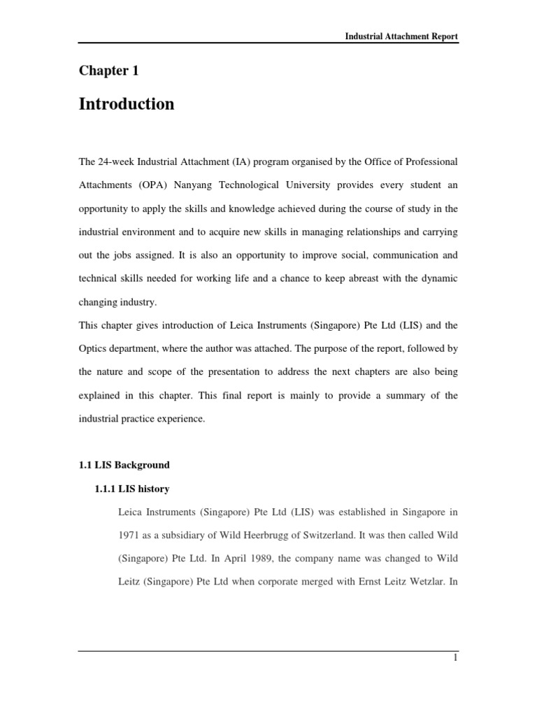 Sample of Industrial Attachment Report  Interference 