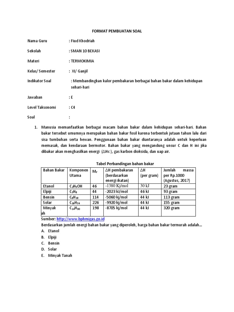 Soal Hots Termokimia
