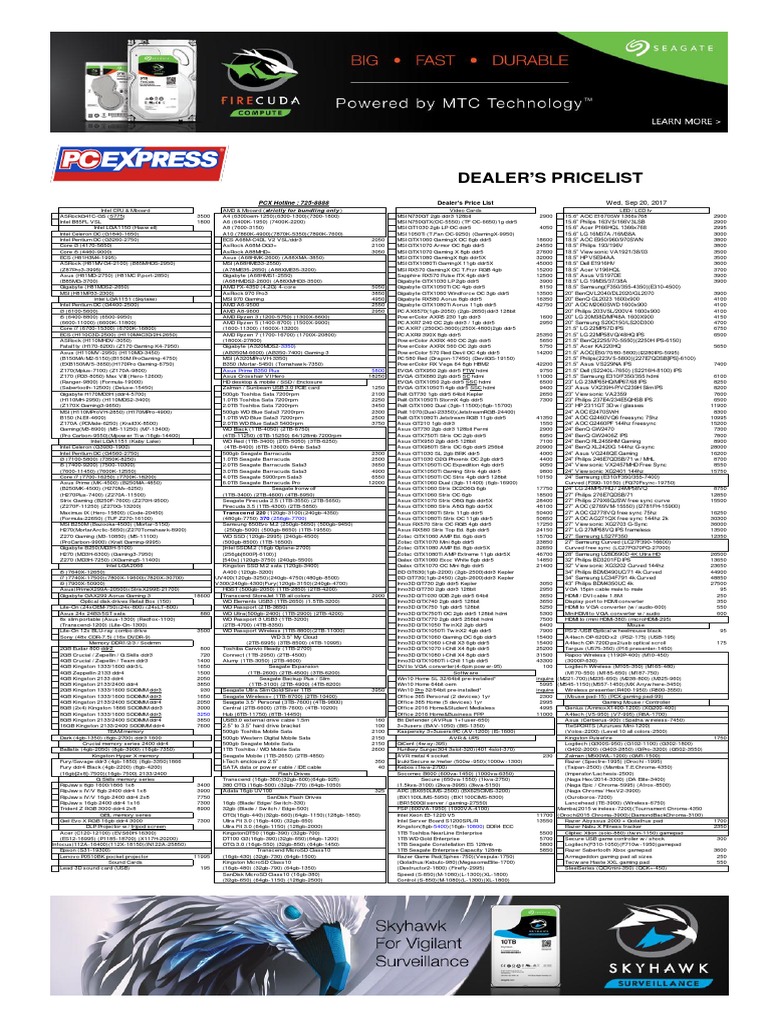 20170920 PC Express Dealers Price List Computer Hardware