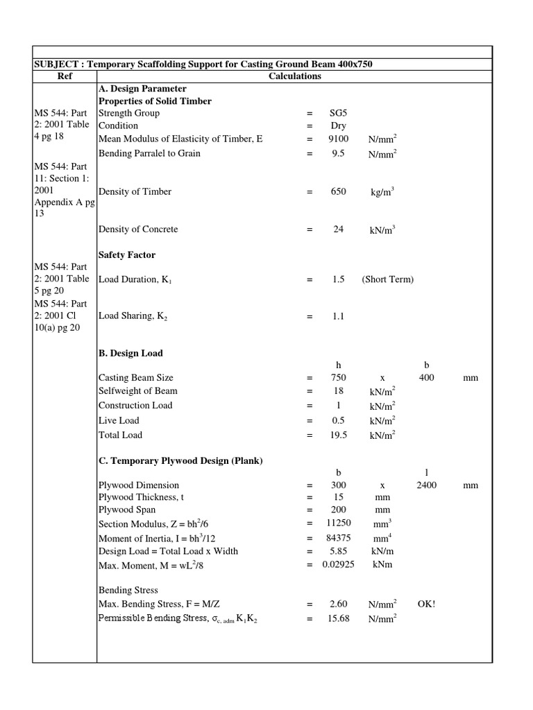 Scaffolding Design Calculation (Timber)