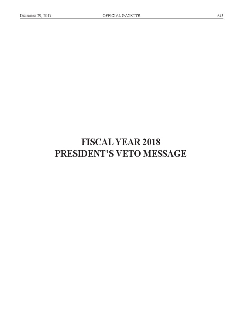 President's Veto Message FY 2018 | PDF