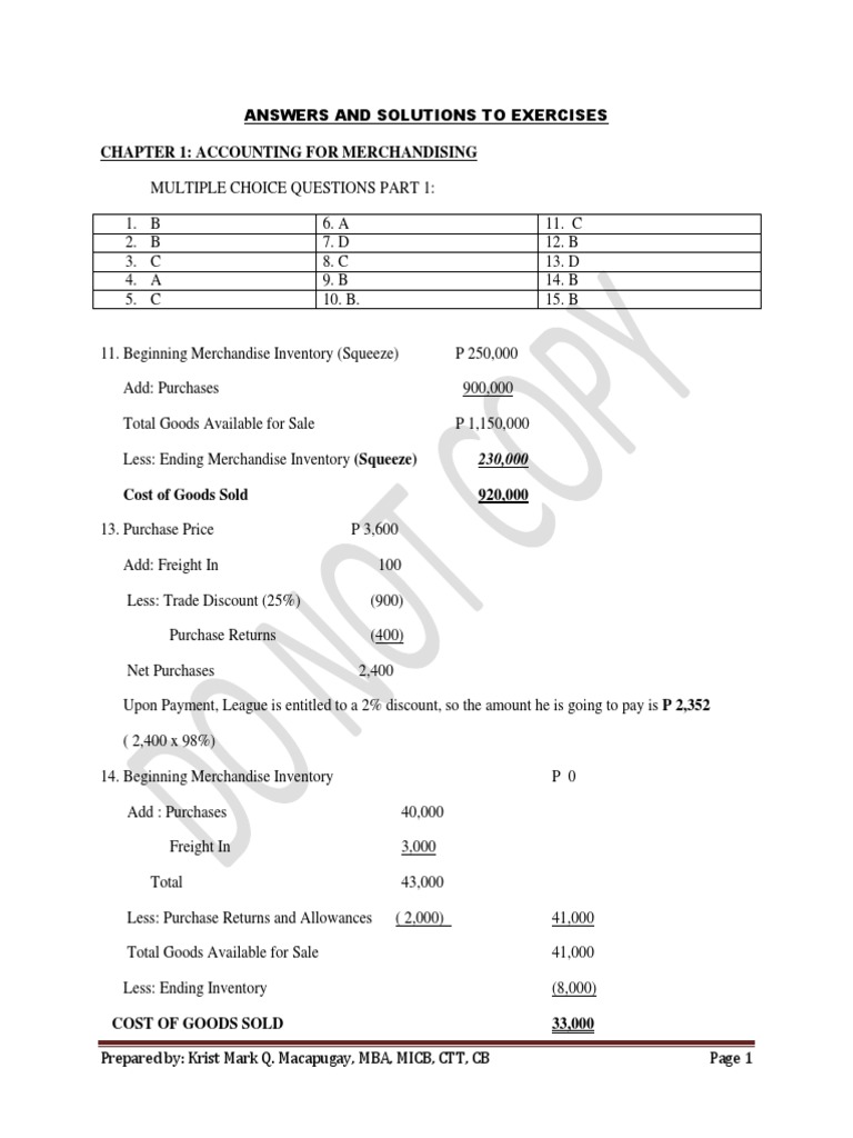 Merchandising Accounting Exercises Solutions | PDF | Debits And Credits ...