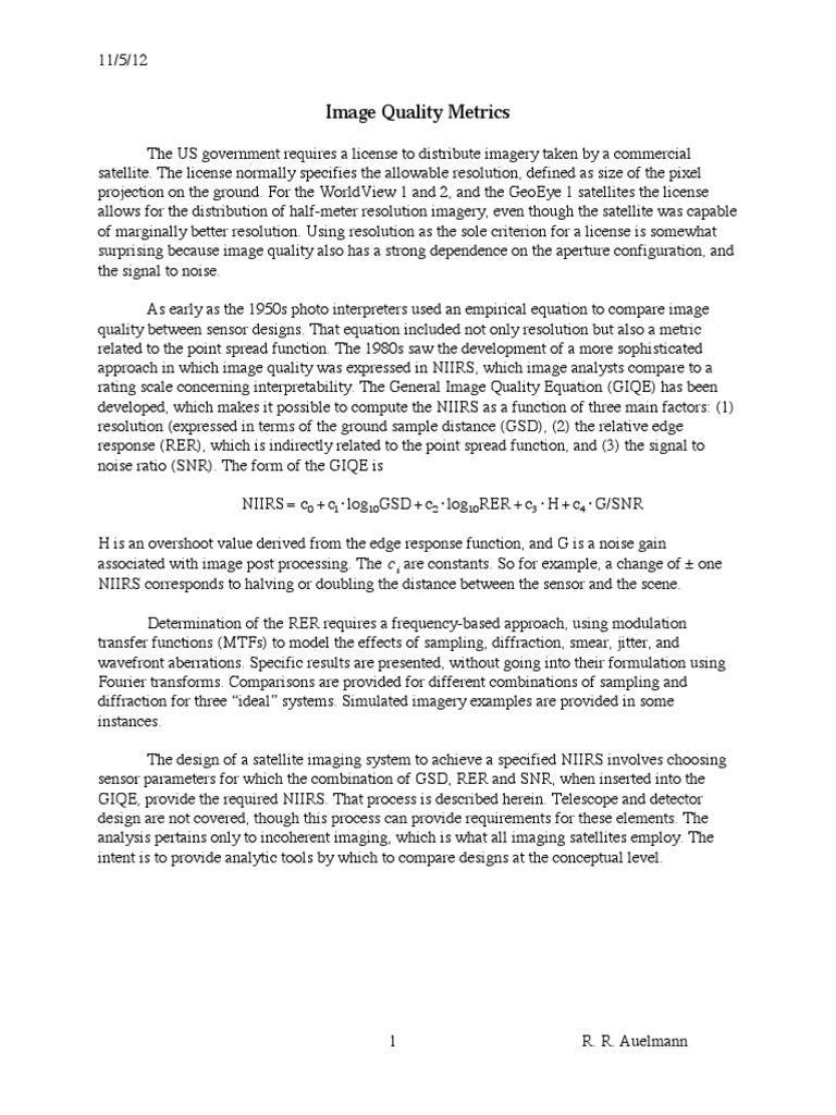 Analyzing Image Quality Metrics for Satellite Imagery | PDF | Infrared