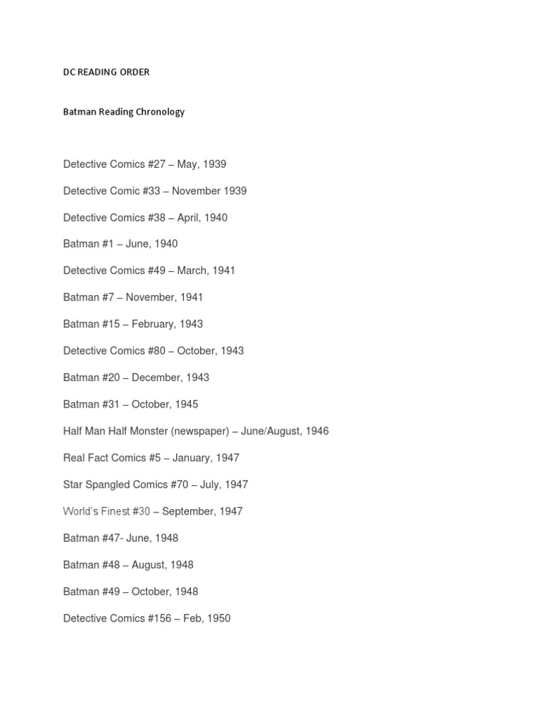 Dc Reading Order Batman List Batman Dc Comics