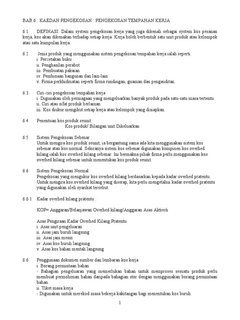 Kaedah Pengekosan Tempahan Kerja Pdf