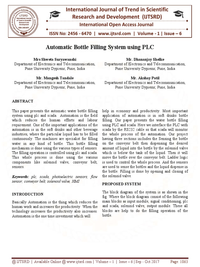 Automatic Bottle Filling System Using PLC | PDF | Programmable Logic ...
