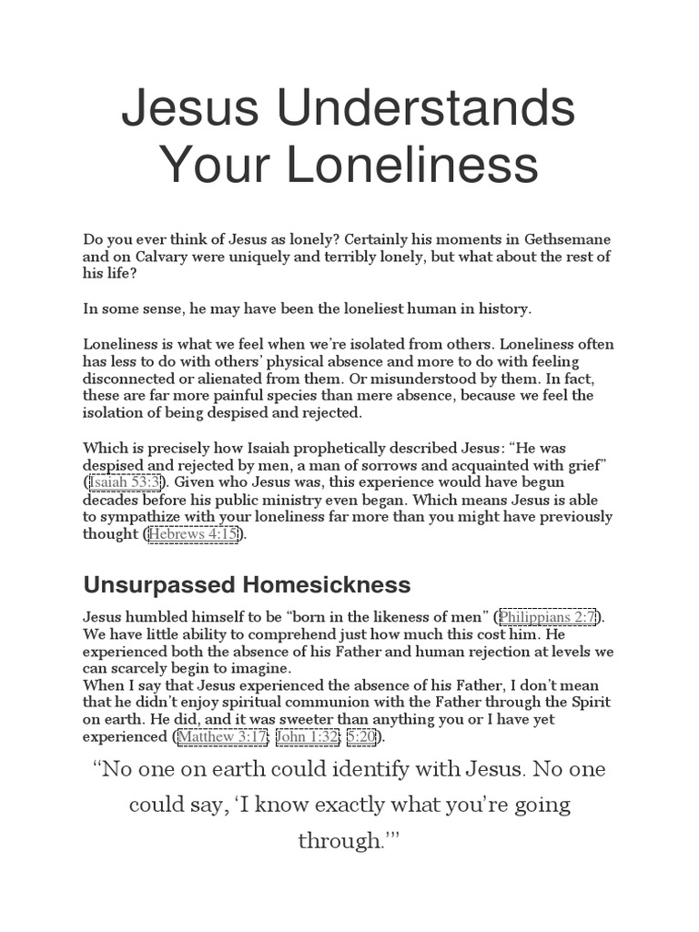 Jesus: The Loneliness He Endured | PDF | Loneliness | Jesus