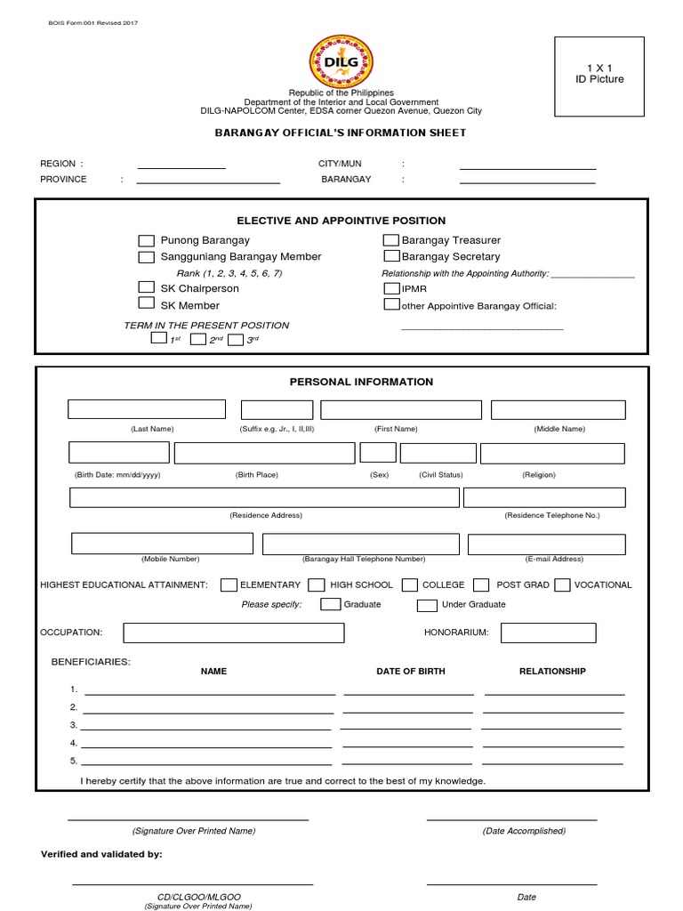 Bois Form Revised 2018 Government Politics