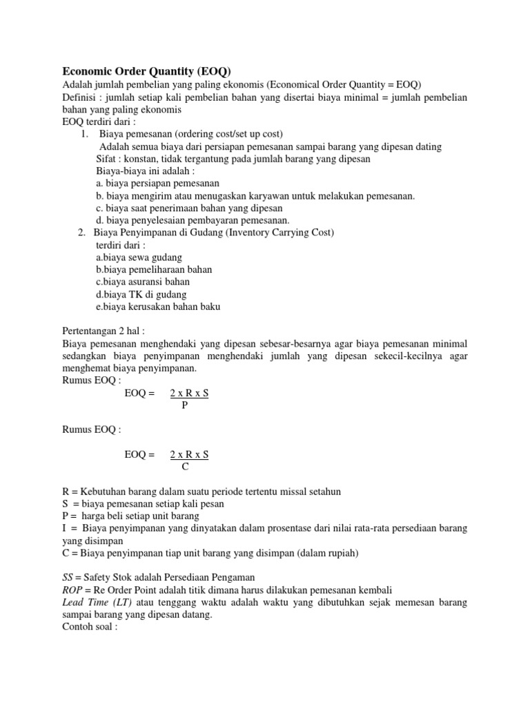 Contoh Soal Dan Jawaban Eoq Dan Rop - Guru Paud