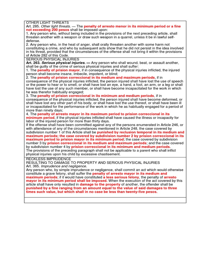 Imposable Penalties For Crimes Under Revised Penal Code | PDF | Theft ...