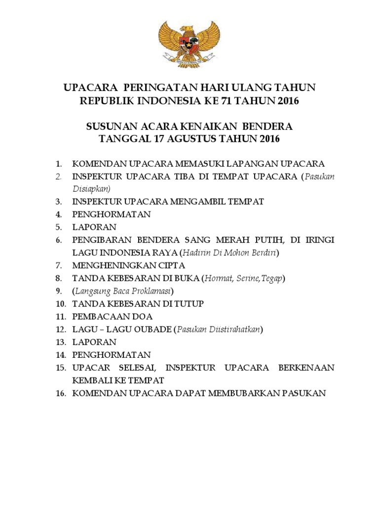 Contoh susunan acara upacara 17 agustus di sekolah