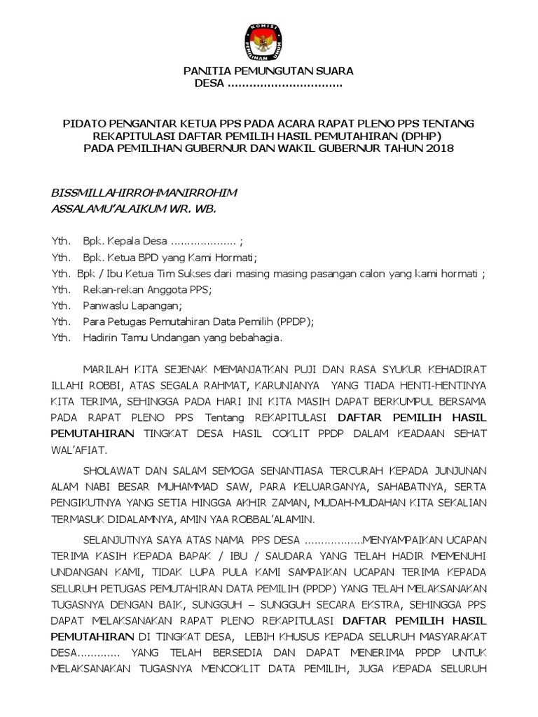 Pidato Pengantar Pleno Pps Ppk