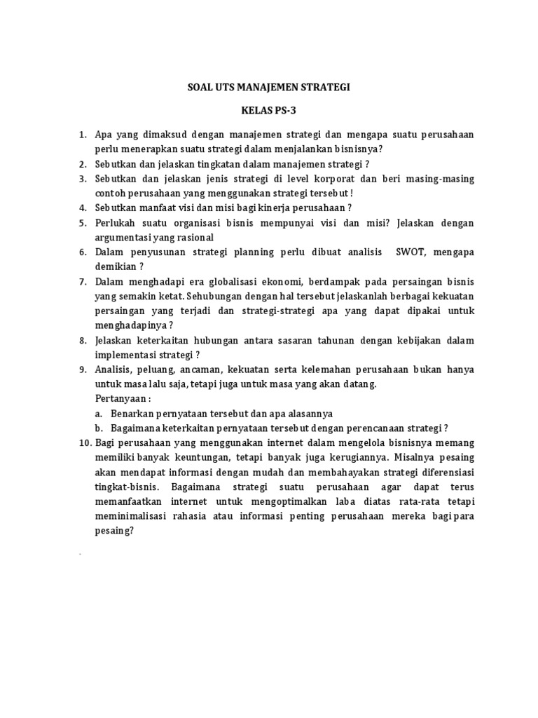 Soal Uts Manajemen Strategi