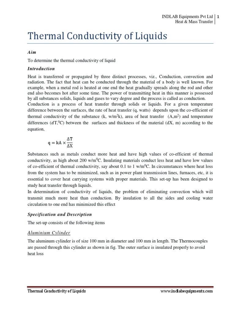 Thermal Conductivity of Liquids Experiment | PDF | Thermal Conductivity ...