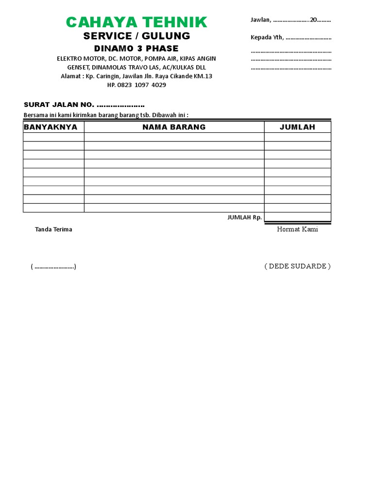 Contoh Surat Jalan Tour