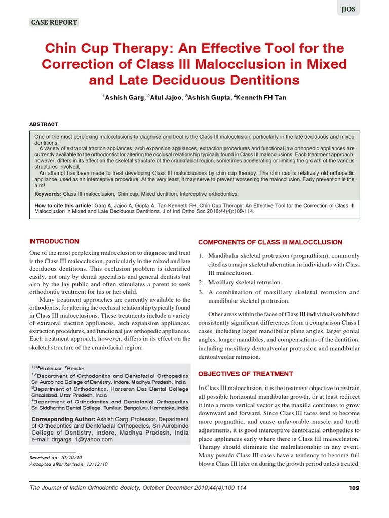Chin Cup Therapy an Effective Tool for the Correction of Class III