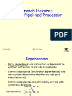 Branch Hazards in The Pipelined Processor: Winter 2002 CSE 141 - Topic