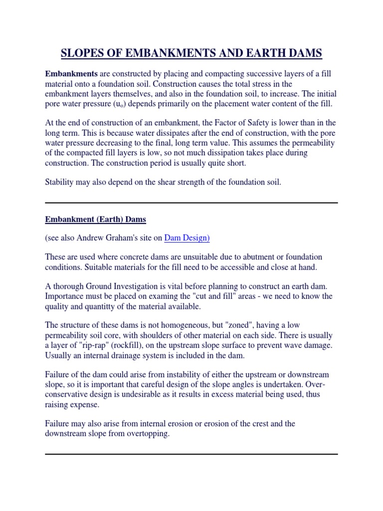 Slopes of Embankments and Earth Dams | PDF | Dam | Soil