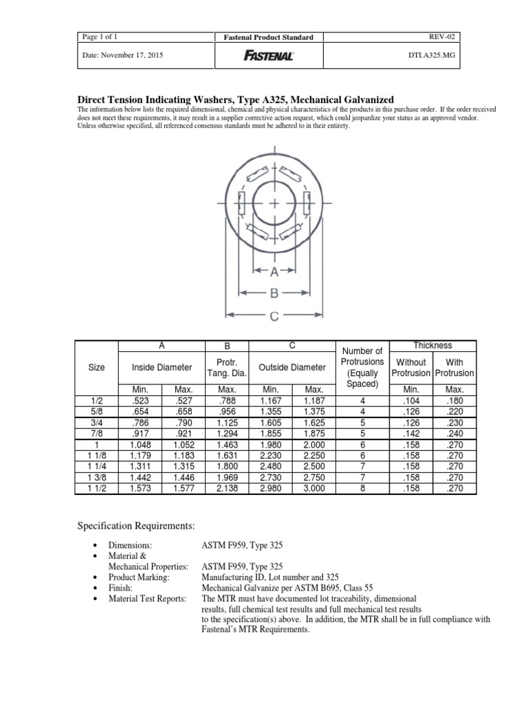 Direct Tension Indicating Washers Specs | PDF | Washer (Hardware ...